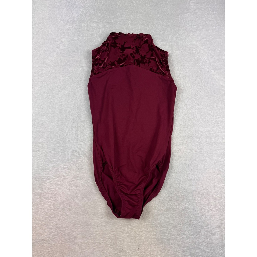 Motionwear Burgundy Floral Burnout Velvet Mock Neck Dance Leotard Medium Adult